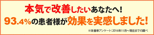 本気で改善したいあなたへ!93.4%の患者様が効果を実感しました! 本気で改善したいあなたへ!93.4%の患者様が効果を実感しました!